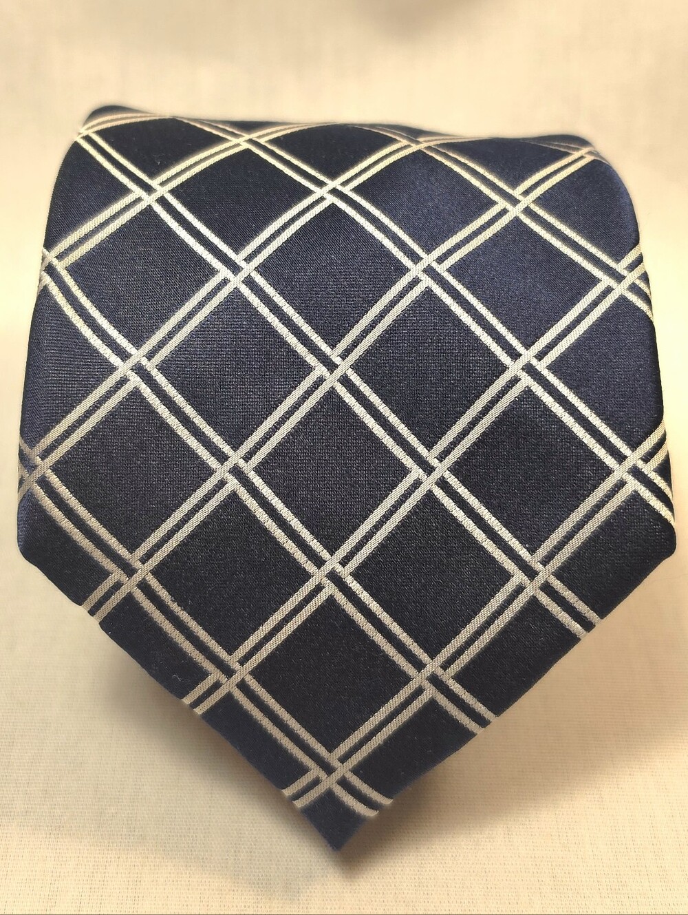 Club Room Navy Tie with White Windowpane Grid